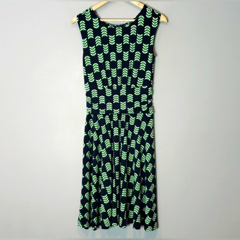 Ann Taylor Blue and Green Leaf Print Midi Dress